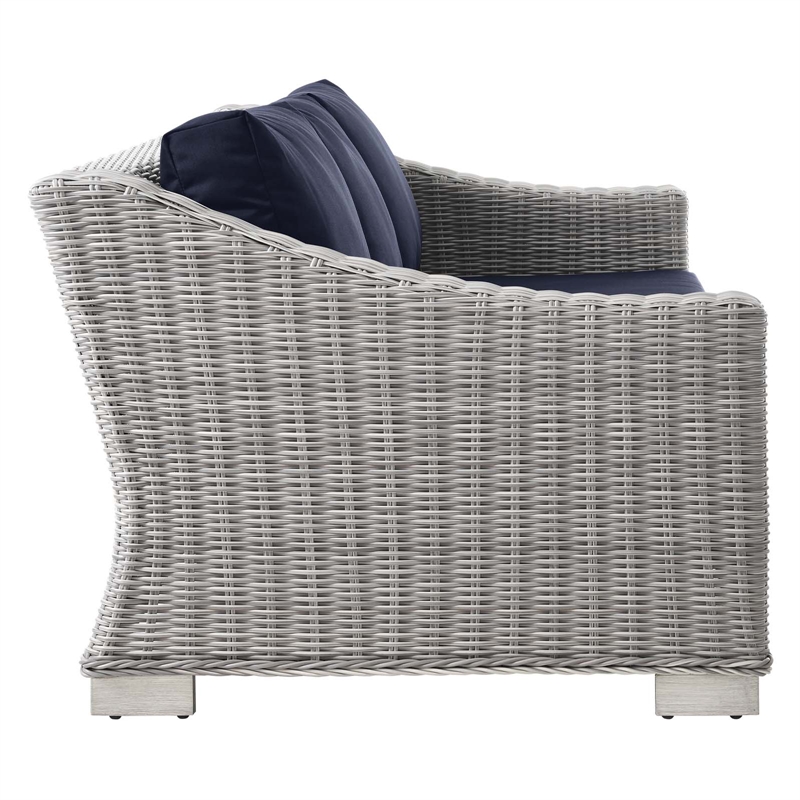 Modway Conway Modern Wicker / Rattan Patio Sofa in Light Gray/Navy