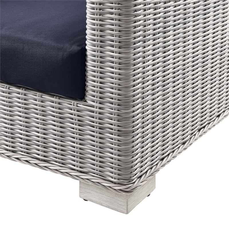 Modway Conway Modern Wicker / Rattan Patio Sofa in Light Gray/Navy