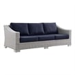 Modway Conway Modern Wicker / Rattan Patio Sofa in Light Gray/Navy