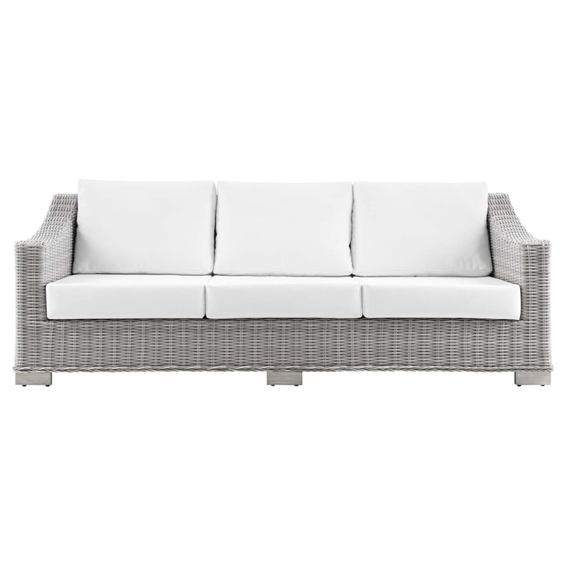 Modway Conway Modern Wicker / Rattan Patio Sofa in Light Gray/White