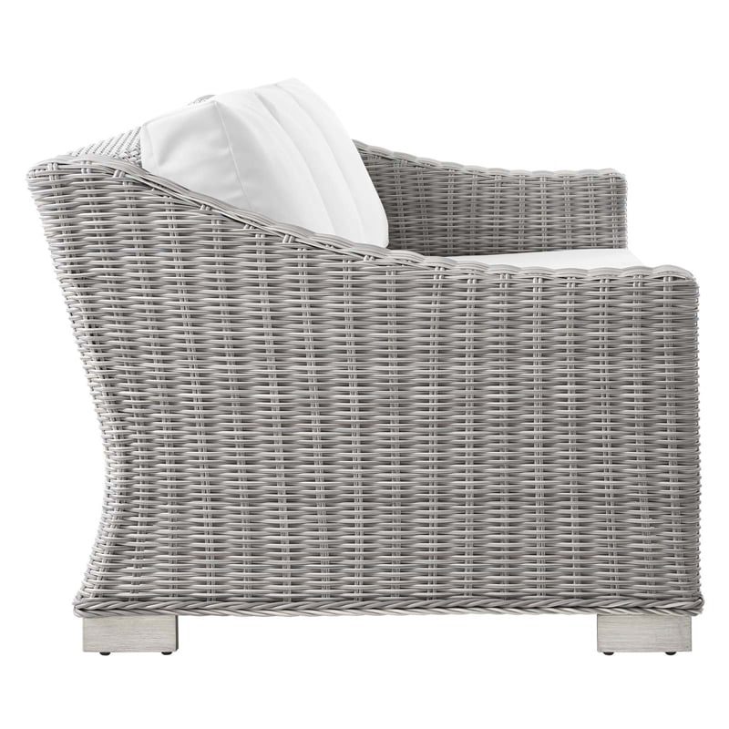 Modway Conway Modern Wicker / Rattan Patio Sofa in Light Gray/White
