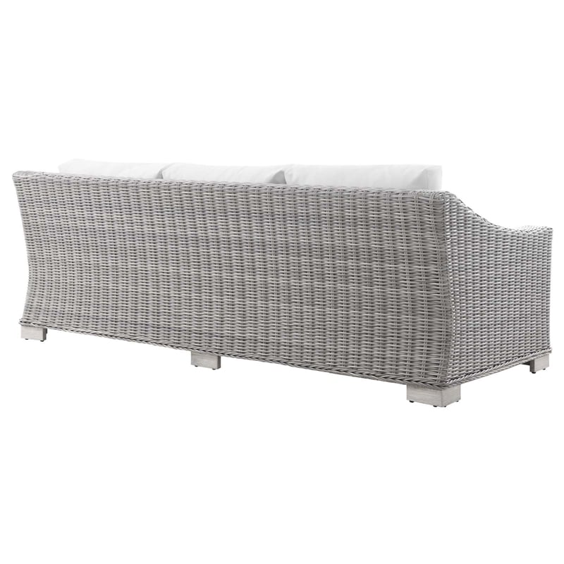 Modway Conway Modern Wicker / Rattan Patio Sofa in Light Gray/White