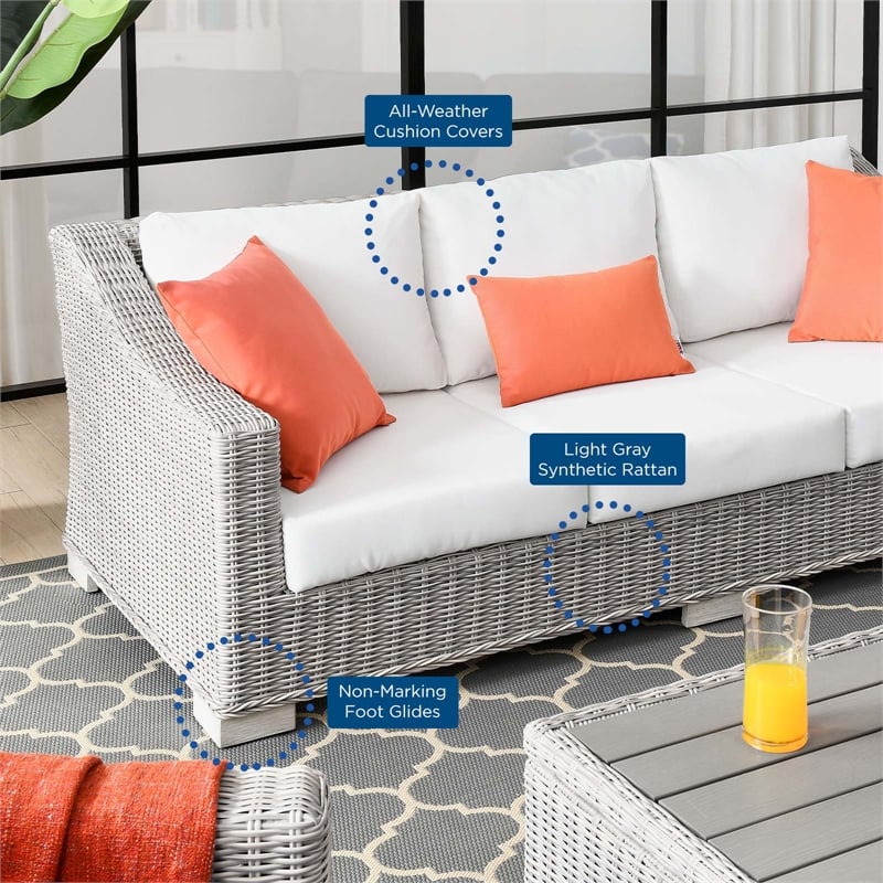 Modway Conway Modern Wicker / Rattan Patio Sofa in Light Gray/White
