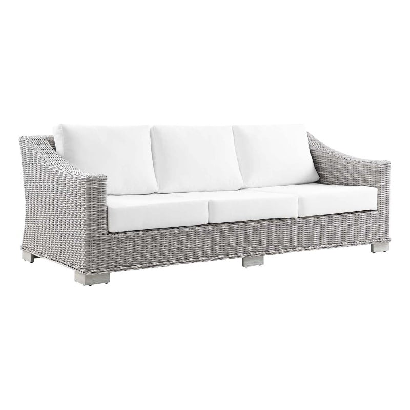 Modway Conway Modern Wicker / Rattan Patio Sofa in Light Gray/White