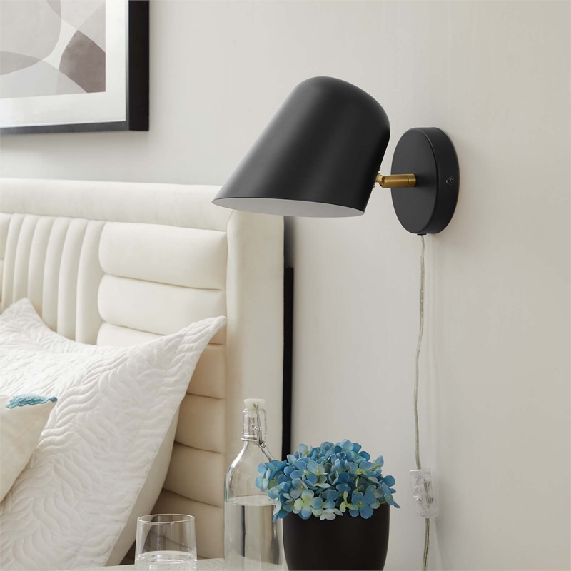 Modway Briana 1-Light Modern Metal Swivel Wall Sconce in Black