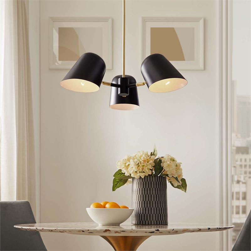 Modway Briana 3-Light Modern Metal Pendant in Black/Satin Brass