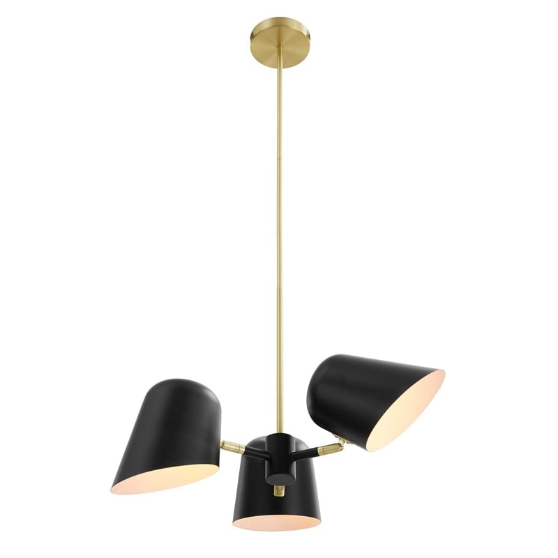 Modway Briana 3-Light Modern Metal Pendant in Black/Satin Brass