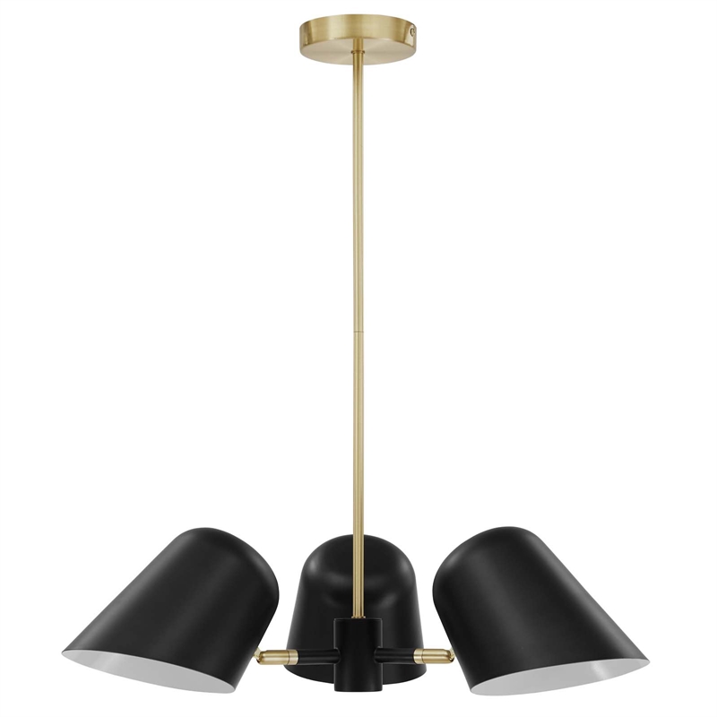 Modway Briana 3-Light Modern Metal Pendant in Black/Satin Brass
