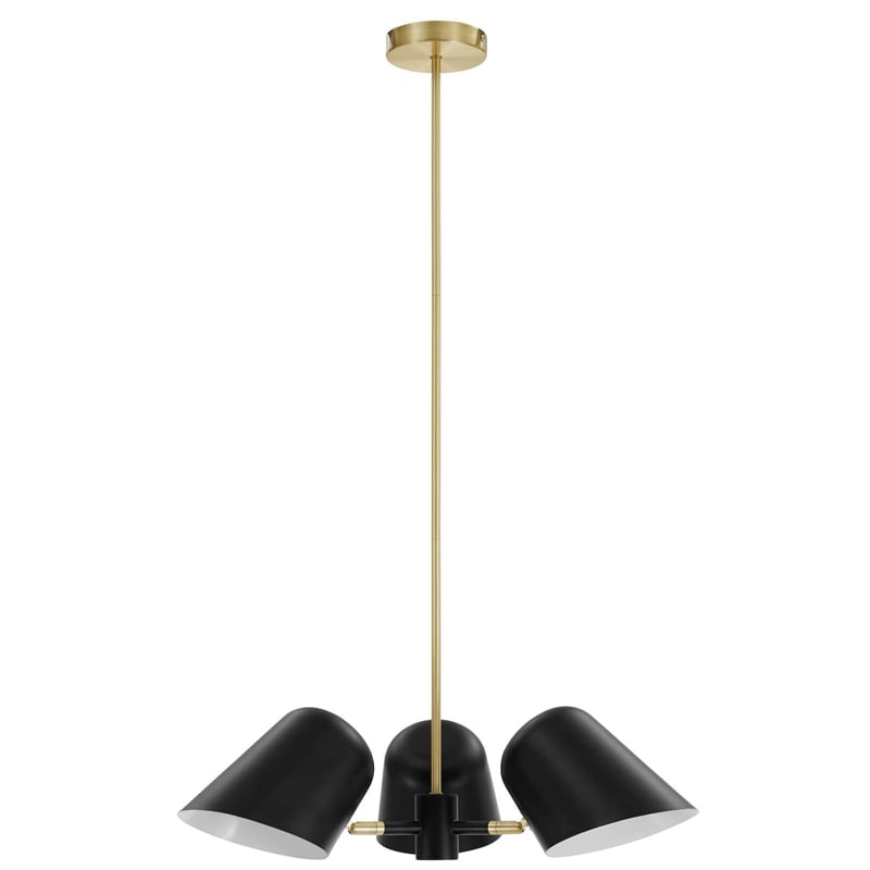 Modway Briana 3-Light Modern Metal Pendant in Black/Satin Brass