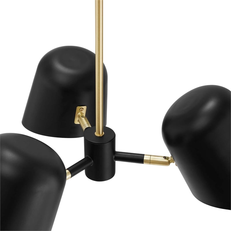 Modway Briana 3-Light Modern Metal Pendant in Black/Satin Brass