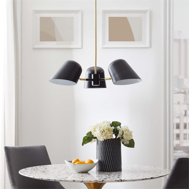 Modway Briana 3-Light Modern Metal Pendant in Black/Satin Brass