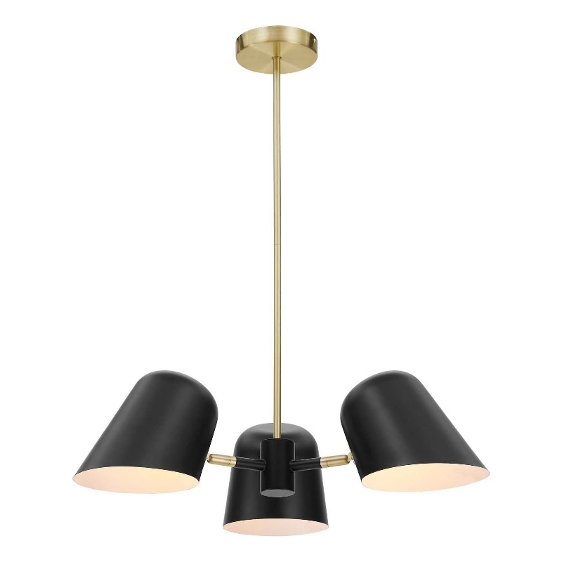 Modway Briana 3-Light Modern Metal Pendant in Black/Satin Brass