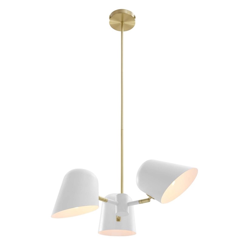 Modway Briana 3-Light Modern Metal Pendant in White/Satin Brass