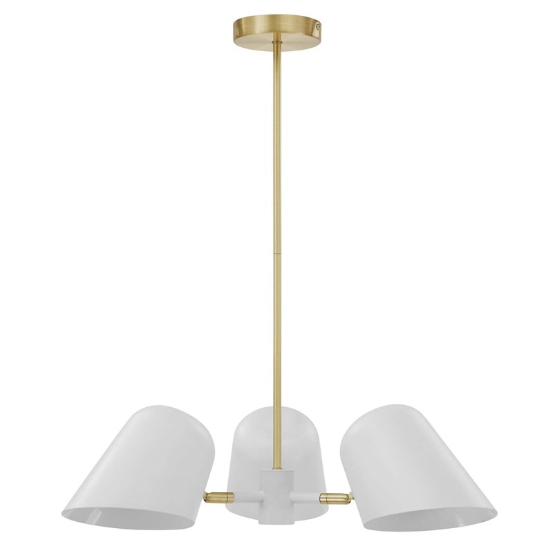 Modway Briana 3-Light Modern Metal Pendant in White/Satin Brass