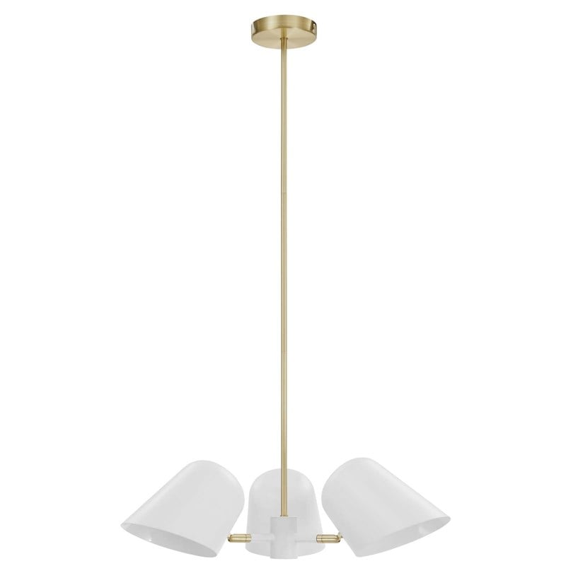Modway Briana 3-Light Modern Metal Pendant in White/Satin Brass