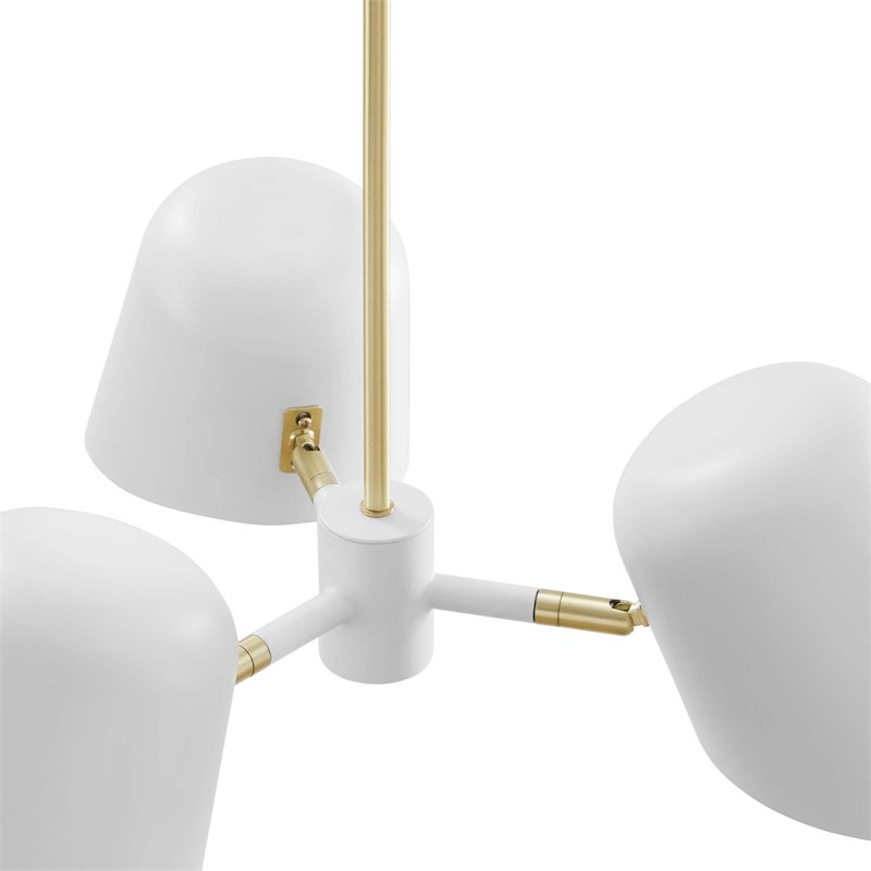 Modway Briana 3-Light Modern Metal Pendant in White/Satin Brass