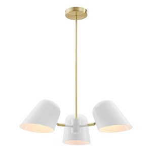 Modway Briana 3-Light Modern Metal Pendant in White/Satin Brass