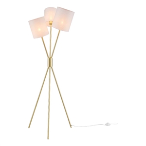 modway alexa 3-light contemporary metal and fabric floor lamp in gold finish