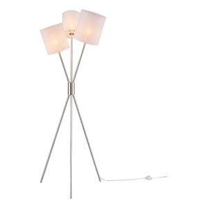 modway alexa 3-light contemporary metal and fabric floor lamp in silver finish