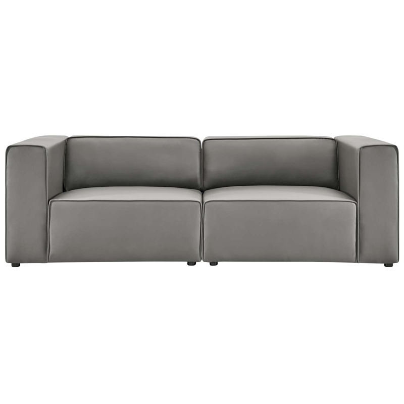 Modway Mingle 2-Seat Faux Leather Sectional Sofa Loveseat in Gray