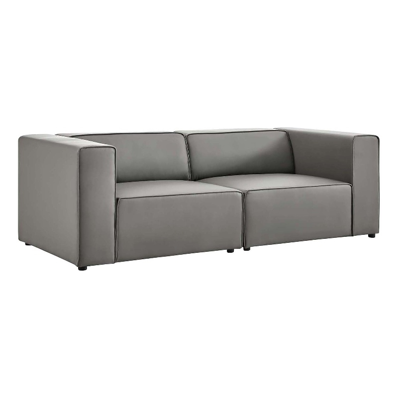 Modway Mingle 2-Seat Faux Leather Sectional Sofa Loveseat in Gray