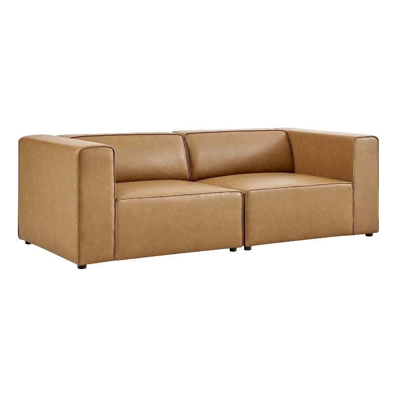 Modway Mingle 2-Seat Faux Leather Sectional Sofa Loveseat in Tan
