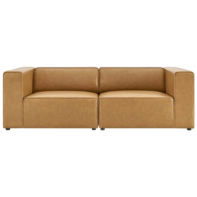 Modway Mingle 2-Seat Faux Leather Sectional Sofa Loveseat in Tan
