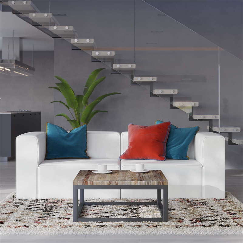 Modway Mingle 2-Seat Faux Leather Sectional Sofa Loveseat in White