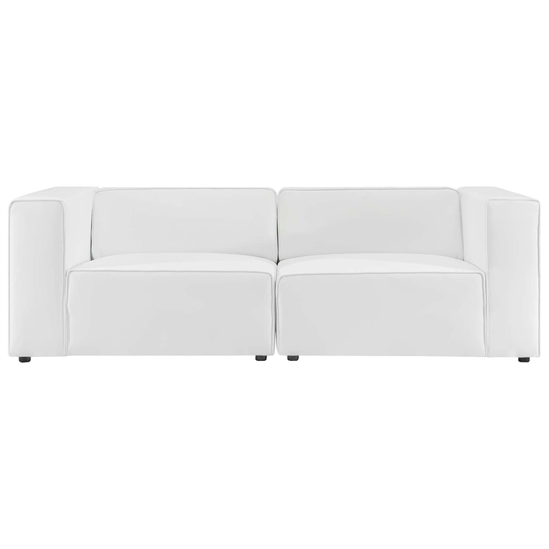 Modway Mingle 2-Seat Faux Leather Sectional Sofa Loveseat in White