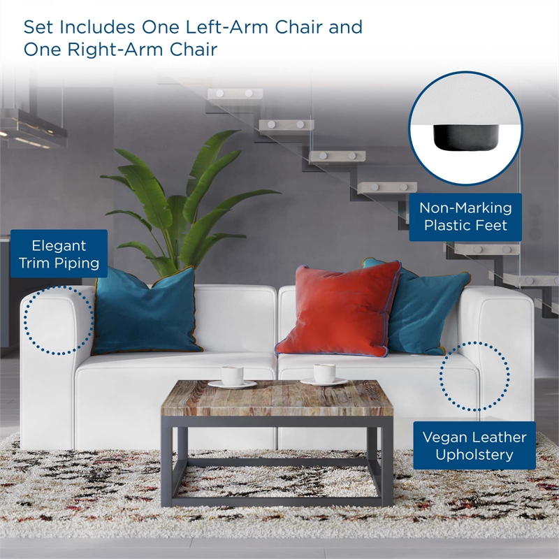 Modway Mingle 2-Seat Faux Leather Sectional Sofa Loveseat in White