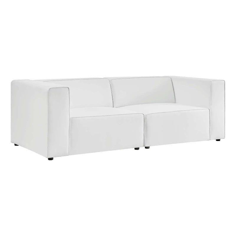 Modway Mingle 2-Seat Faux Leather Sectional Sofa Loveseat in White