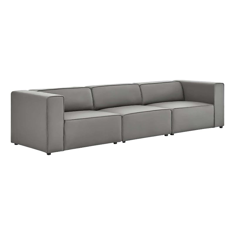 Modway Mingle 3-Piece Modern Faux Leather Sectional Sofa in Gray