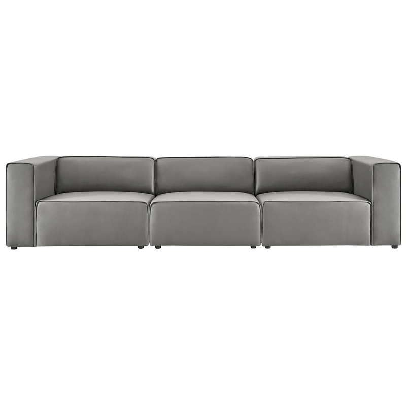 Modway Mingle 3-Piece Modern Faux Leather Sectional Sofa in Gray