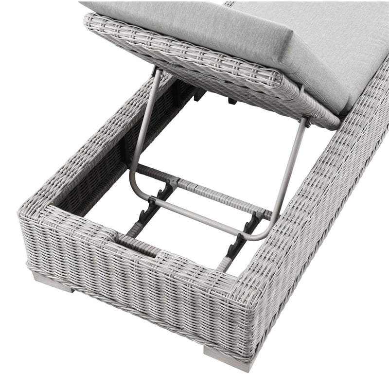 Modway Conway Wicker / Rattan Patio Chaise Lounge in Light Gray