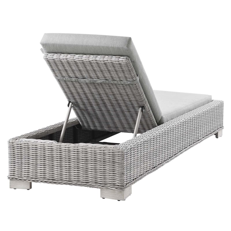 Modway Conway Wicker / Rattan Patio Chaise Lounge in Light Gray