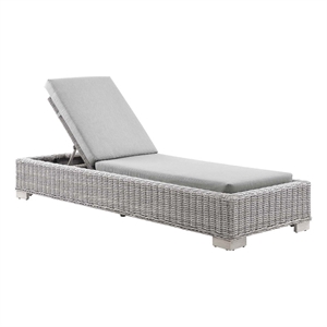 modway conway contemporary wicker rattan patio chaise lounge in light gray