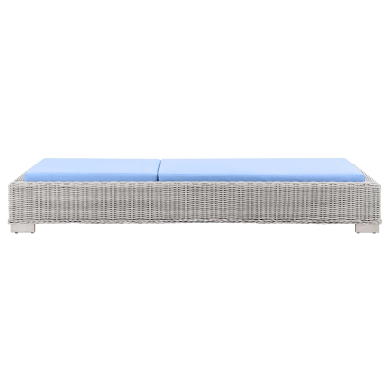 Modway Conway Wicker / Rattan Patio Chaise Lounge in Light Gray/Light Blue