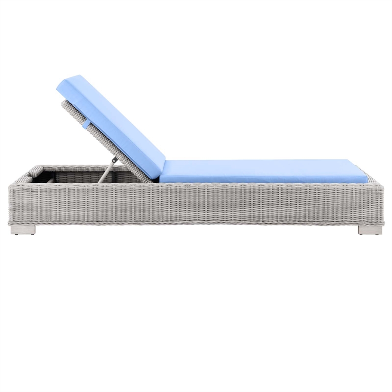 Modway Conway Wicker / Rattan Patio Chaise Lounge in Light Gray/Light Blue