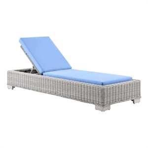 Modway Conway Wicker / Rattan Patio Chaise Lounge in Light Gray/Light Blue
