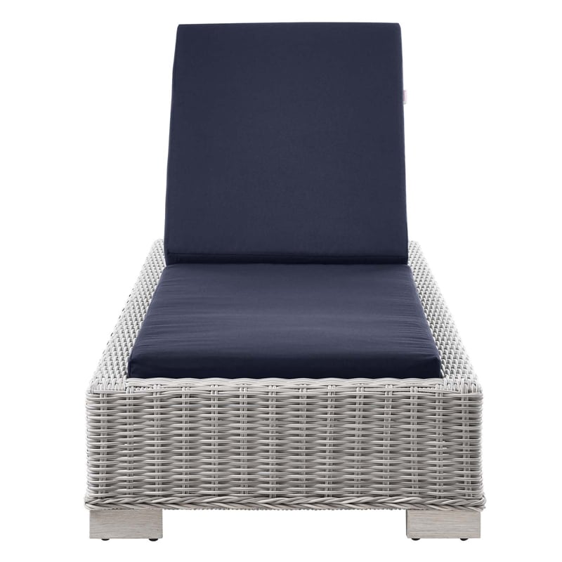 Modway Conway Wicker / Rattan Patio Chaise Lounge in Light Gray/Navy