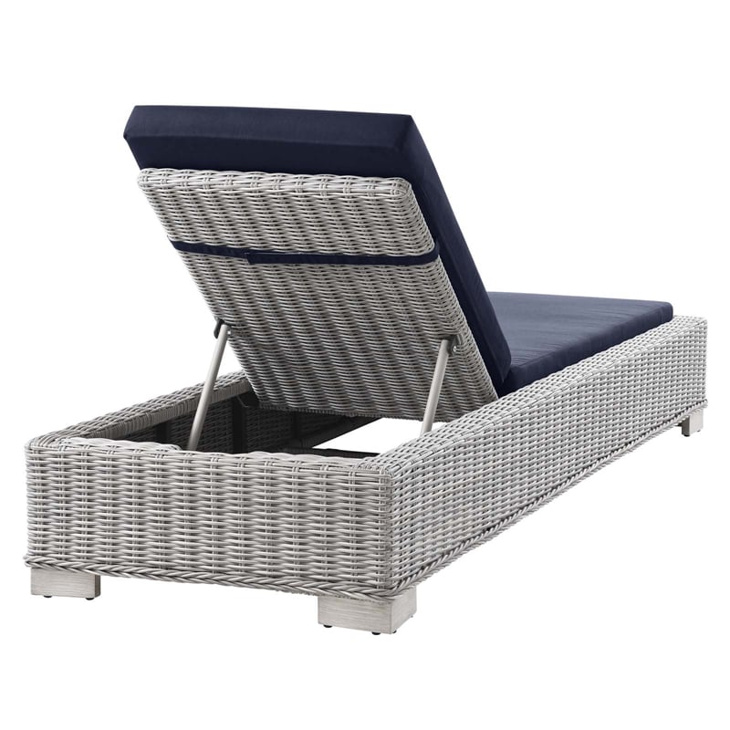 Modway Conway Wicker / Rattan Patio Chaise Lounge in Light Gray/Navy