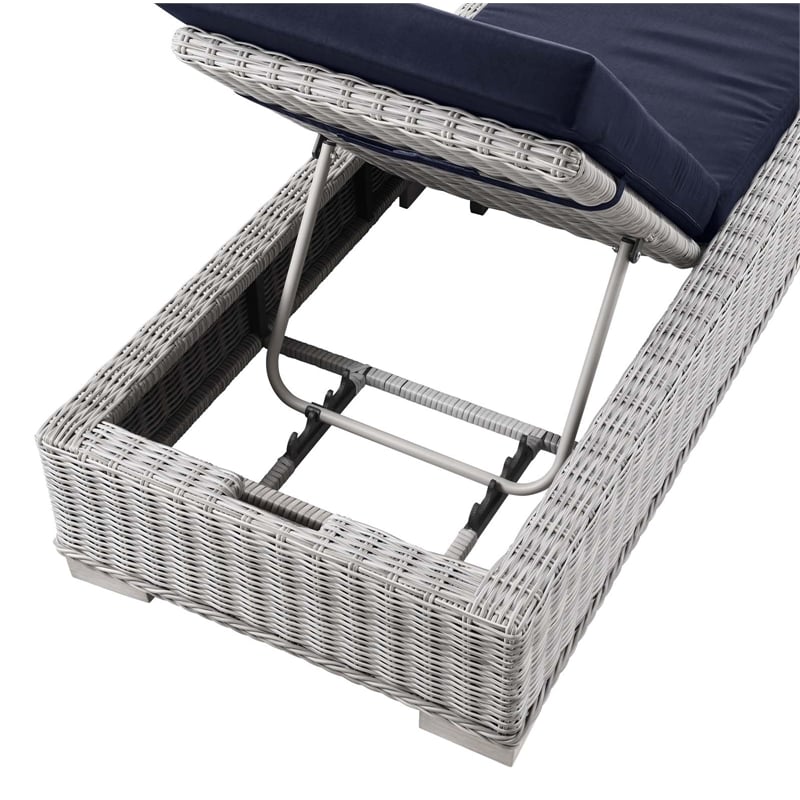 Modway Conway Wicker / Rattan Patio Chaise Lounge in Light Gray/Navy