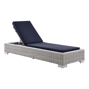 modway conway wicker rattan patio chaise lounge in light gray/navy