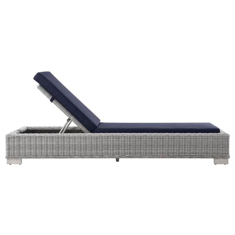 Modway Conway Wicker / Rattan Patio Chaise Lounge in Light Gray/Navy