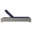 Modway Conway Wicker / Rattan Patio Chaise Lounge in Light Gray/Navy