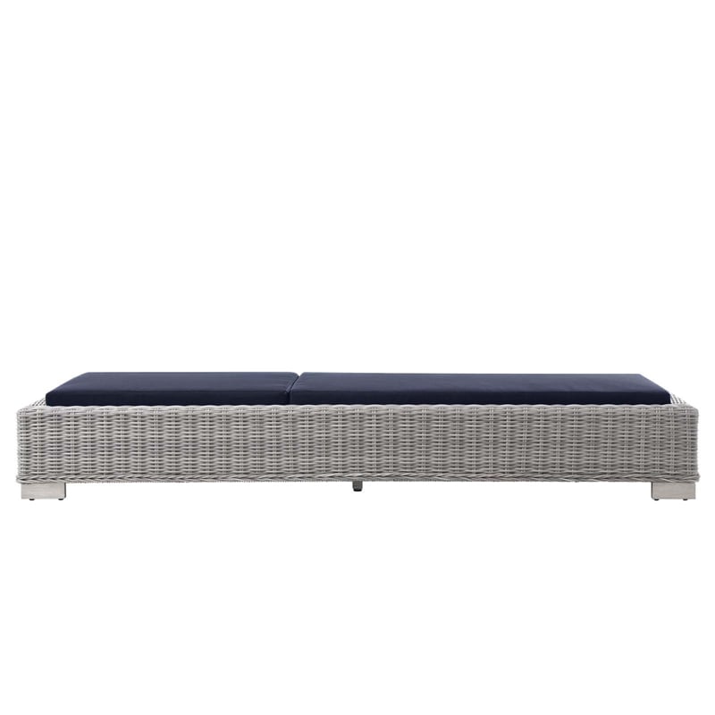 Modway Conway Wicker / Rattan Patio Chaise Lounge in Light Gray/Navy