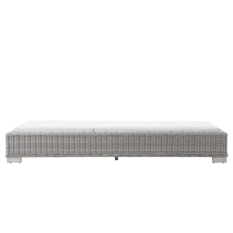 Modway Conway Wicker / Rattan Patio Chaise Lounge in Light Gray/White