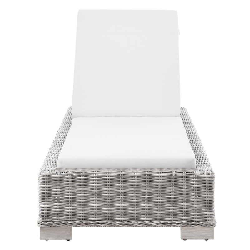 Modway Conway Wicker / Rattan Patio Chaise Lounge in Light Gray/White