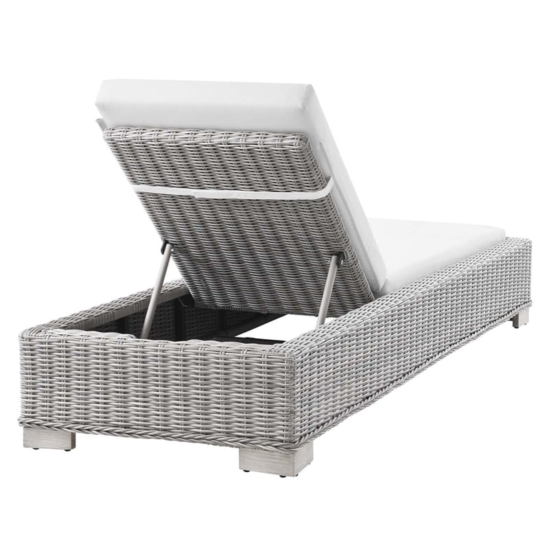 Modway Conway Wicker / Rattan Patio Chaise Lounge in Light Gray/White