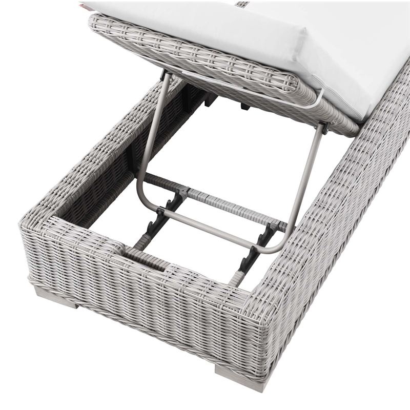 Modway Conway Wicker / Rattan Patio Chaise Lounge in Light Gray/White